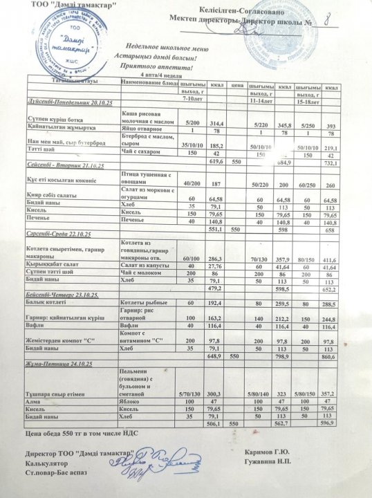 Ас мәзірі қазан айы 4 апта